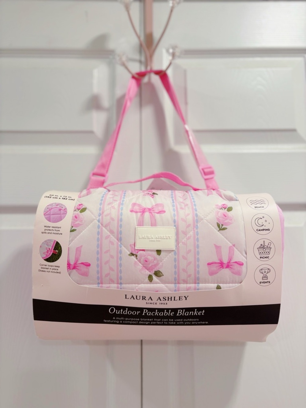 🌸 LAURA ASHLEY |  Shabby Chic Picnic Floral Outdoor Packable Blanket 🎀